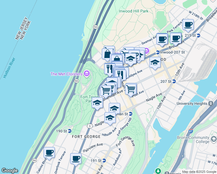 map of restaurants, bars, coffee shops, grocery stores, and more near in New York