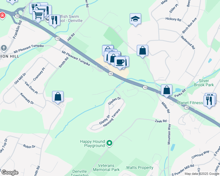 map of restaurants, bars, coffee shops, grocery stores, and more near 3055 New Jersey 10 in Denville