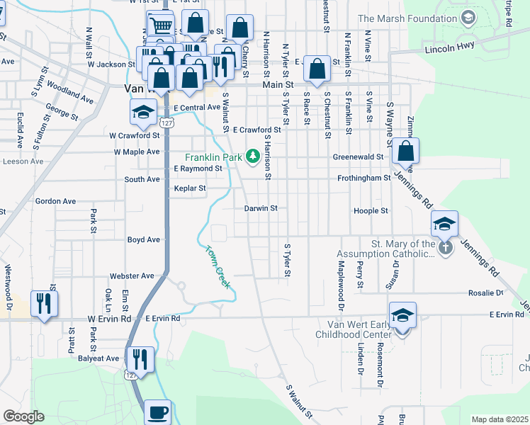map of restaurants, bars, coffee shops, grocery stores, and more near 532 South Walnut Street in Van Wert
