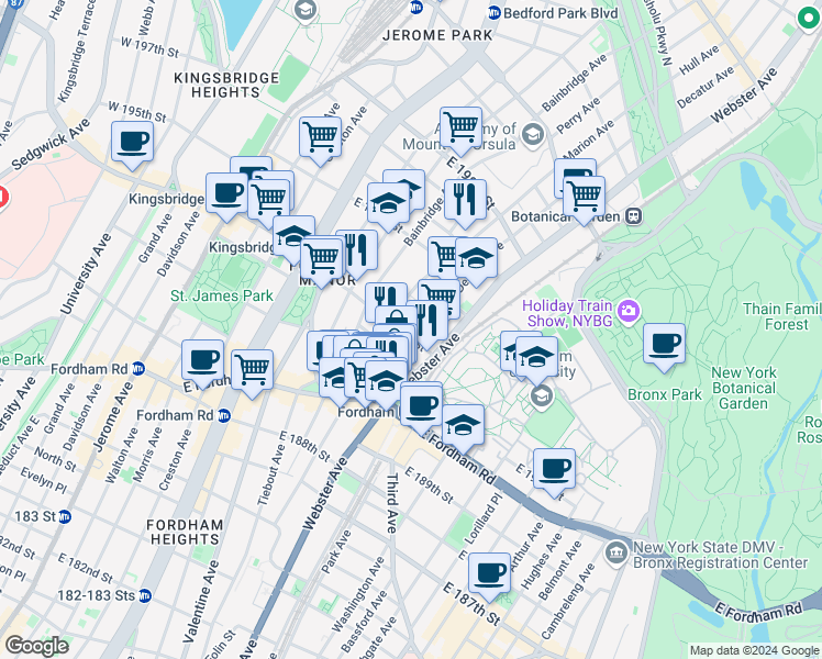 map of restaurants, bars, coffee shops, grocery stores, and more near 2661 Decatur Avenue in Bronx