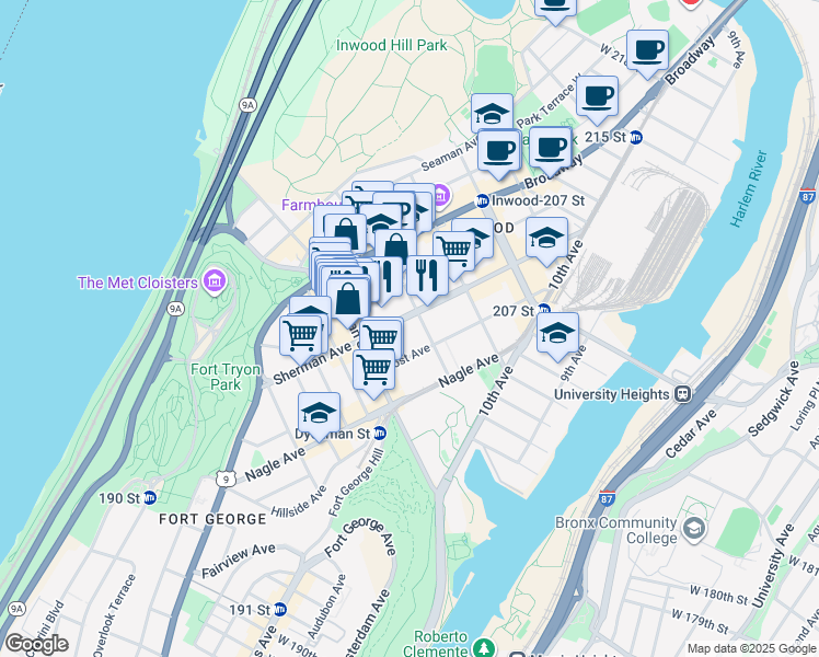 map of restaurants, bars, coffee shops, grocery stores, and more near in New York