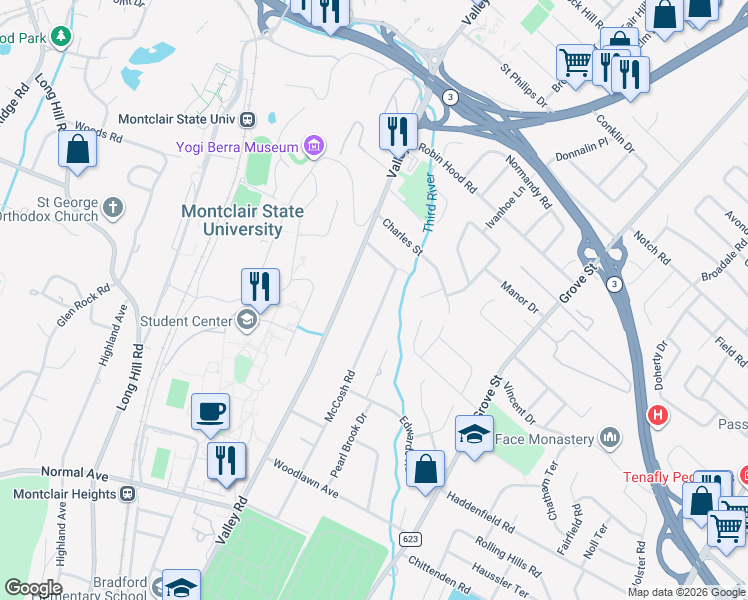 map of restaurants, bars, coffee shops, grocery stores, and more near 14 McCosh Road in Montclair