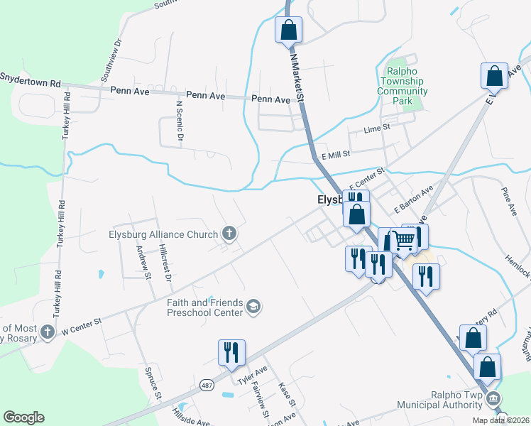 map of restaurants, bars, coffee shops, grocery stores, and more near in Elysburg