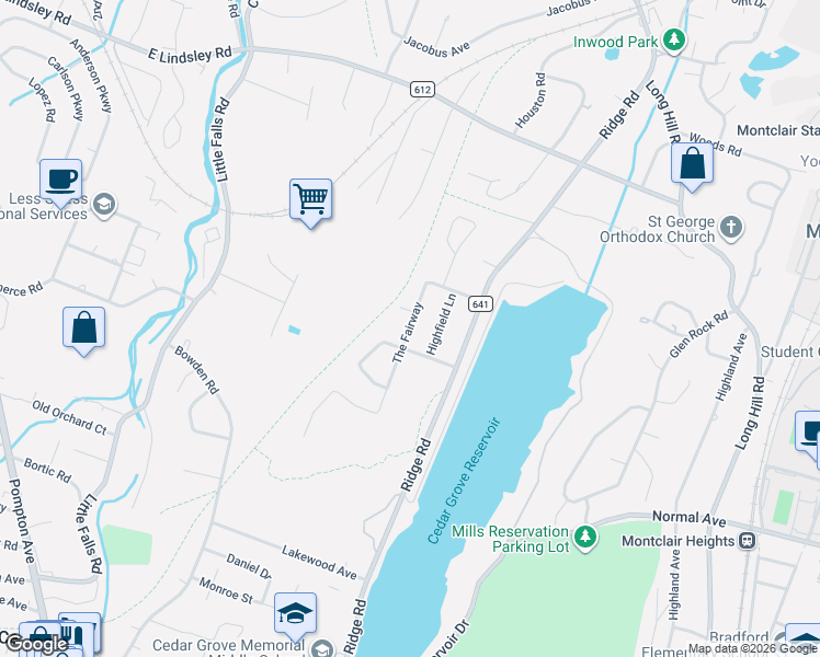 map of restaurants, bars, coffee shops, grocery stores, and more near 88 The Fairway in Cedar Grove
