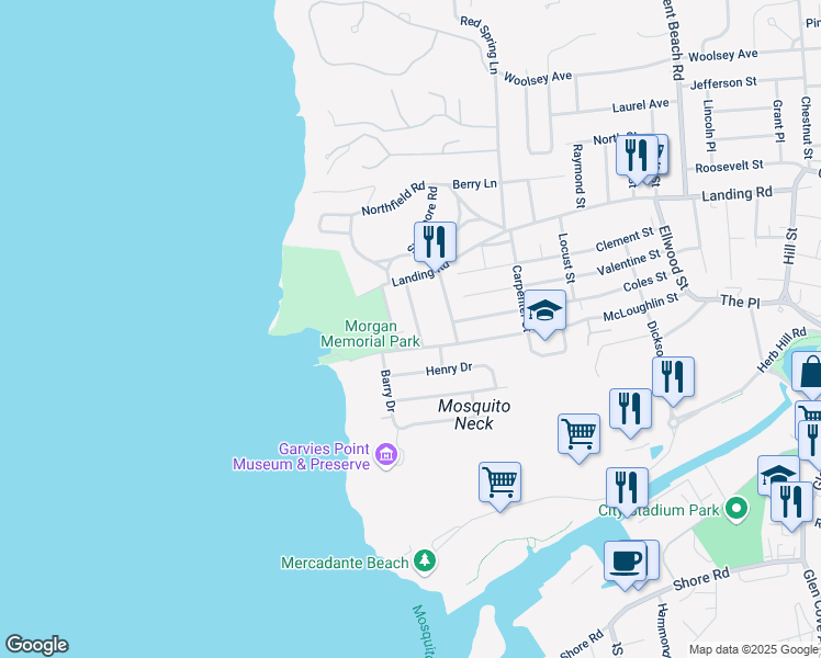 map of restaurants, bars, coffee shops, grocery stores, and more near 13 Jackson Street in Glen Cove