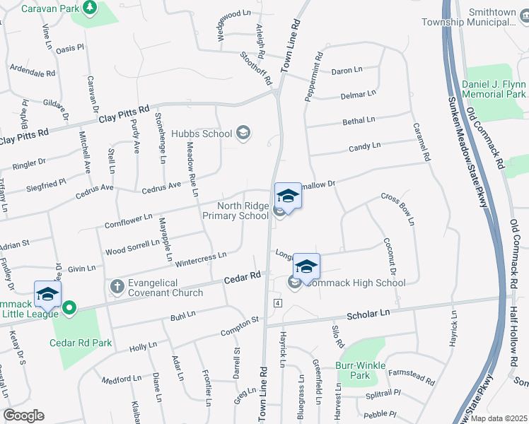 map of restaurants, bars, coffee shops, grocery stores, and more near 271 Town Line Road in East Northport