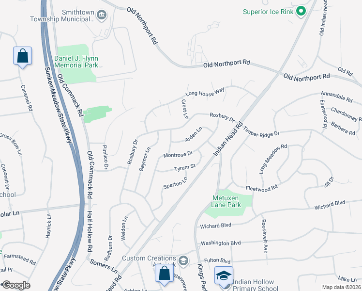 map of restaurants, bars, coffee shops, grocery stores, and more near 5 Arden Lane in Commack
