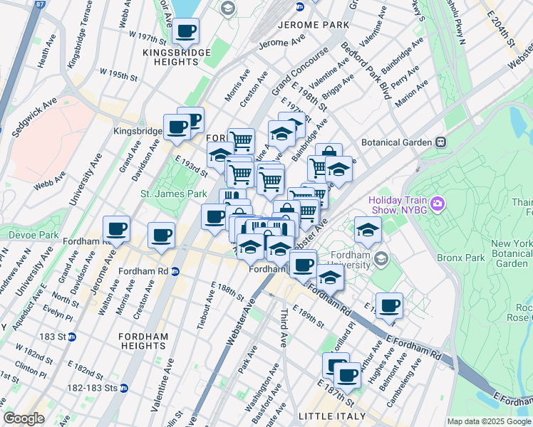 map of restaurants, bars, coffee shops, grocery stores, and more near 2652 Bainbridge Avenue in Bronx