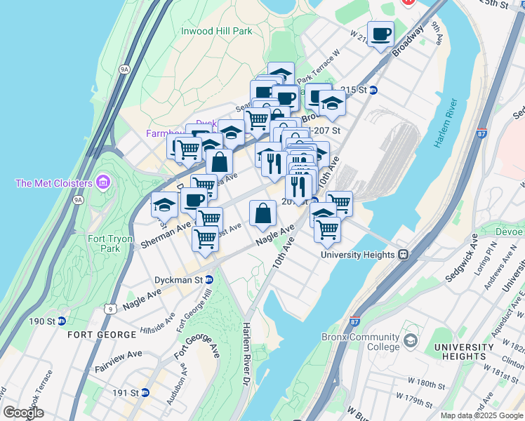 map of restaurants, bars, coffee shops, grocery stores, and more near in New York