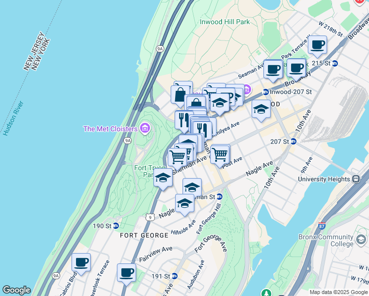 map of restaurants, bars, coffee shops, grocery stores, and more near in New York
