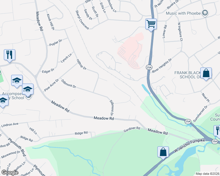 map of restaurants, bars, coffee shops, grocery stores, and more near 29 Lonni Lane in Smithtown