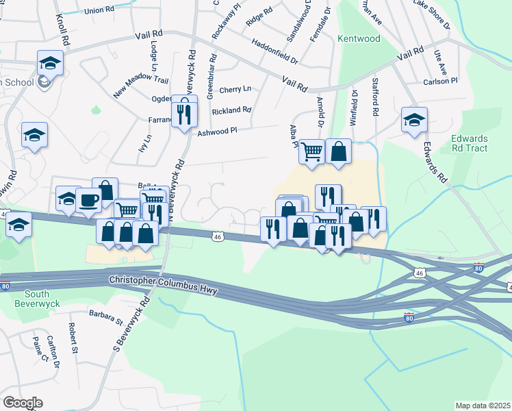 map of restaurants, bars, coffee shops, grocery stores, and more near 32 Gordon Circle in Parsippany-Troy Hills