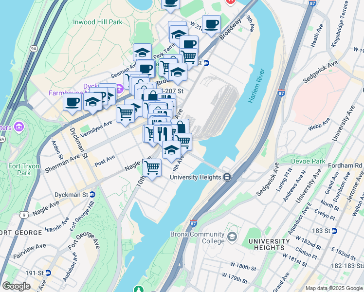 map of restaurants, bars, coffee shops, grocery stores, and more near 3924 9th Avenue in New York