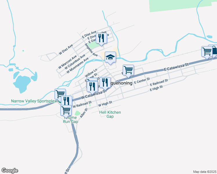 map of restaurants, bars, coffee shops, grocery stores, and more near 50 W Catawissa St in Nesquehoning