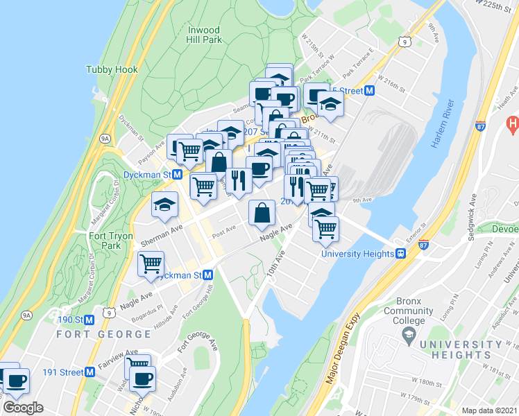map of restaurants, bars, coffee shops, grocery stores, and more near in New York