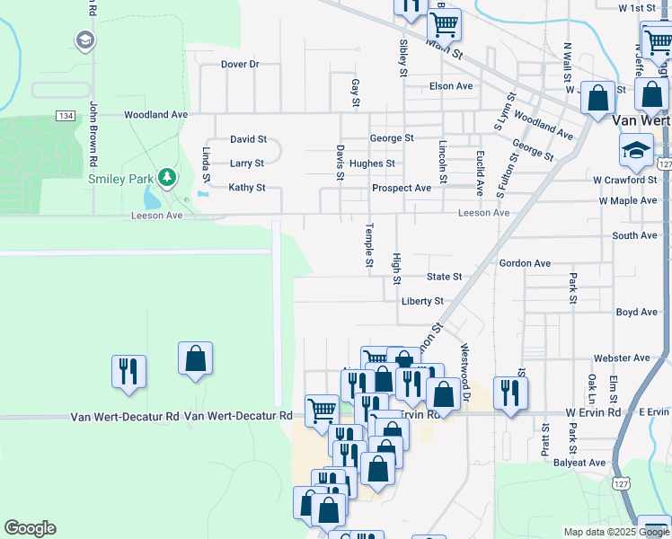 map of restaurants, bars, coffee shops, grocery stores, and more near 825 State Street in Van Wert
