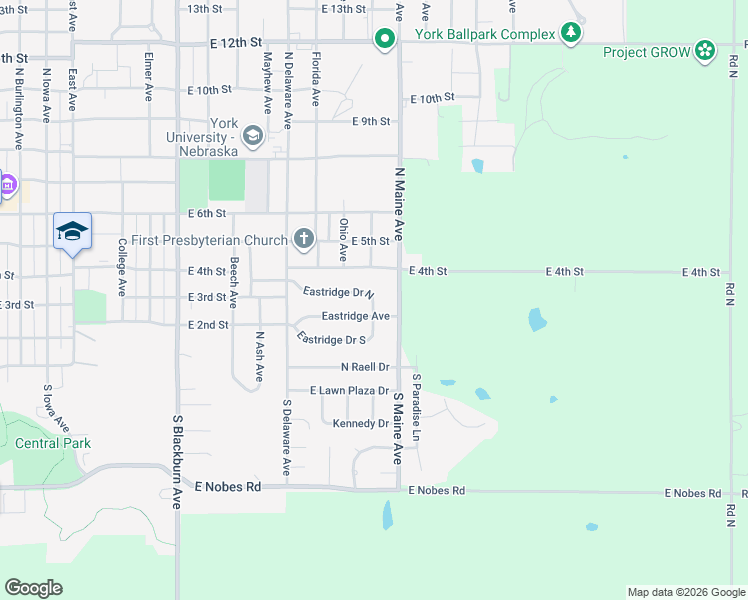 map of restaurants, bars, coffee shops, grocery stores, and more near 11 Eastridge Drive North in York