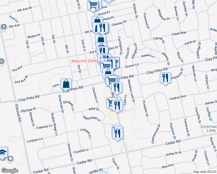 map of restaurants, bars, coffee shops, grocery stores, and more near in East Northport