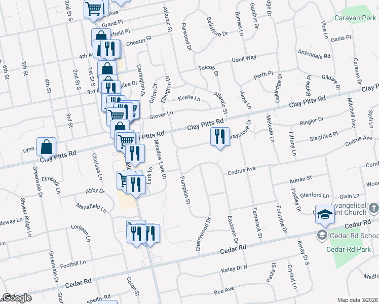 map of restaurants, bars, coffee shops, grocery stores, and more near 15 Graystone Drive in East Northport