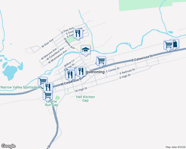 map of restaurants, bars, coffee shops, grocery stores, and more near in Nesquehoning