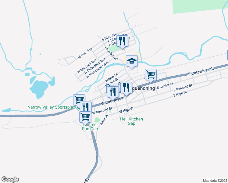 map of restaurants, bars, coffee shops, grocery stores, and more near 140 West Mill Street in Nesquehoning