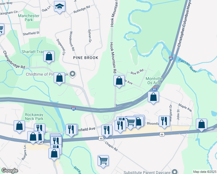 map of restaurants, bars, coffee shops, grocery stores, and more near 59 Maple Avenue in Montville