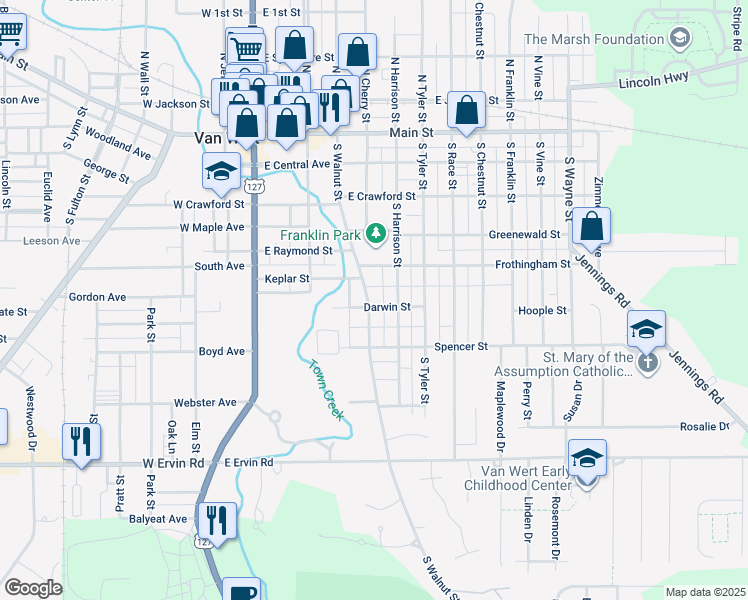 map of restaurants, bars, coffee shops, grocery stores, and more near 532 South Walnut Street in Van Wert