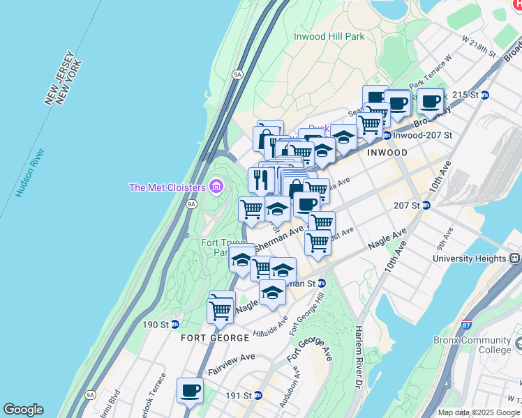 map of restaurants, bars, coffee shops, grocery stores, and more near in New York