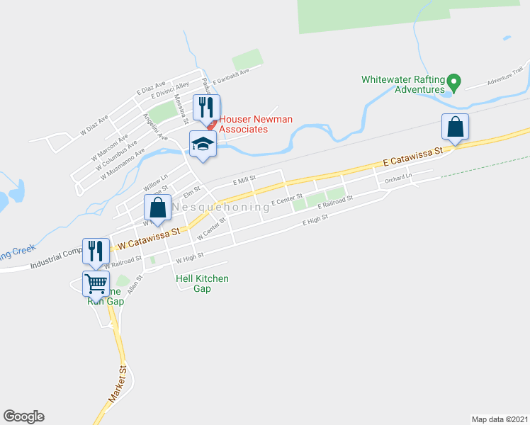 map of restaurants, bars, coffee shops, grocery stores, and more near 107 East Center Street in Nesquehoning