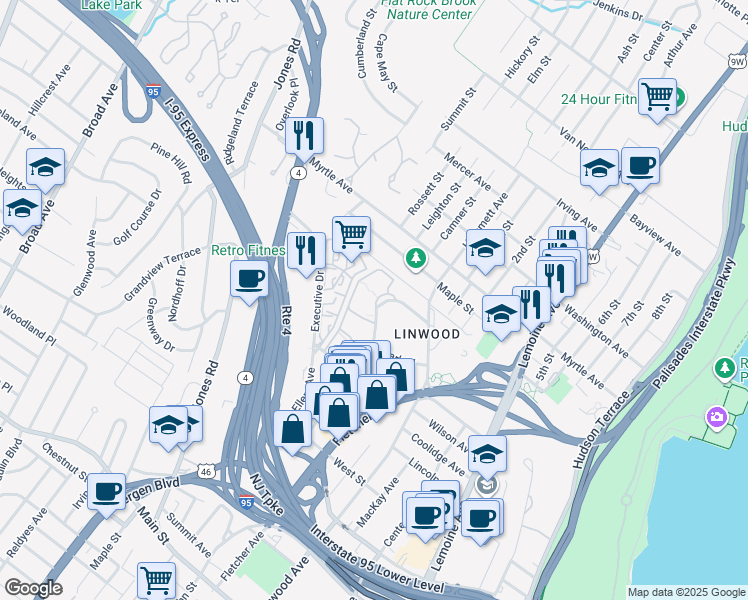 map of restaurants, bars, coffee shops, grocery stores, and more near 3091 Edwin Avenue in Fort Lee