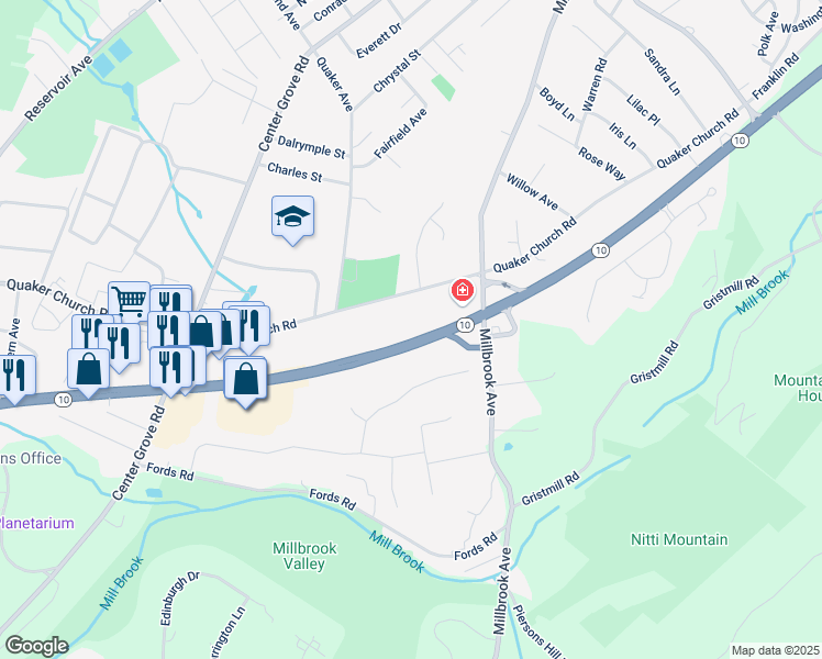 map of restaurants, bars, coffee shops, grocery stores, and more near 400 New Jersey 10 in Randolph
