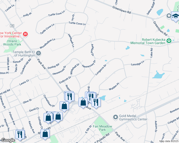 map of restaurants, bars, coffee shops, grocery stores, and more near 4 Beck Place in Huntington