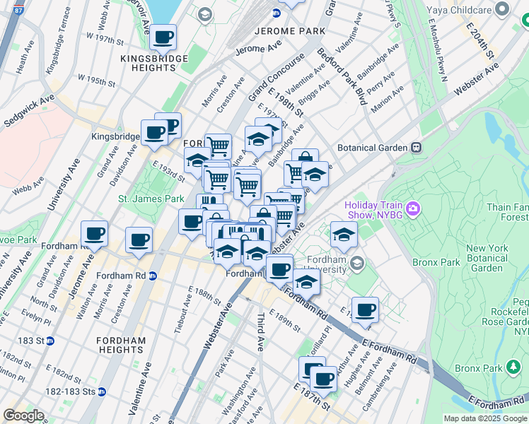 map of restaurants, bars, coffee shops, grocery stores, and more near 2652 Bainbridge Avenue in Bronx