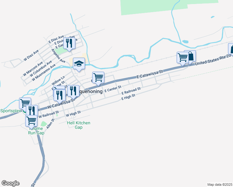 map of restaurants, bars, coffee shops, grocery stores, and more near 163 E Center St in Nesquehoning