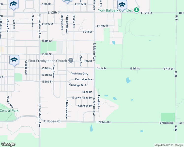 map of restaurants, bars, coffee shops, grocery stores, and more near 321 North Maine Avenue in York
