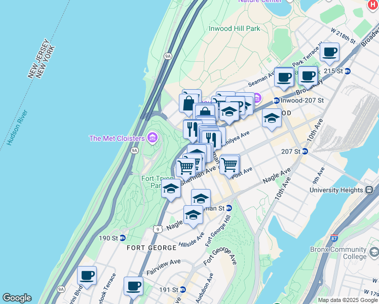 map of restaurants, bars, coffee shops, grocery stores, and more near in New York