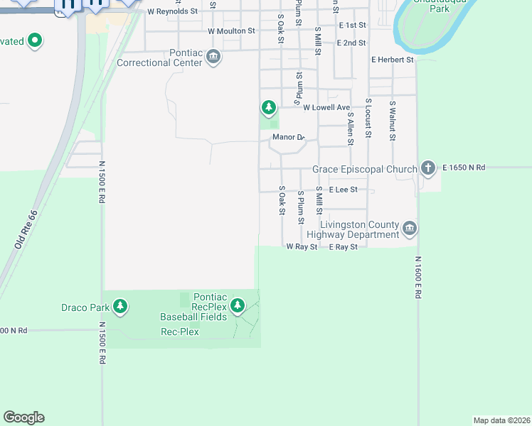map of restaurants, bars, coffee shops, grocery stores, and more near 1508 South Division Street in Pontiac