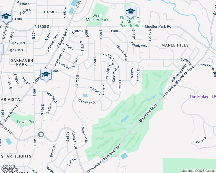 map of restaurants, bars, coffee shops, grocery stores, and more near 972 Fair Oaks Drive in Bountiful
