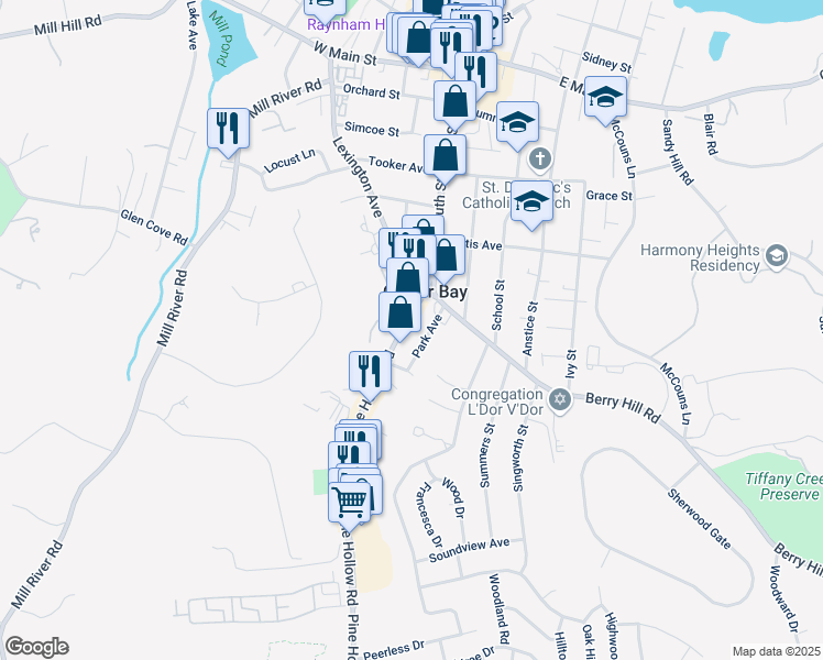 map of restaurants, bars, coffee shops, grocery stores, and more near 29 Pine Hollow Rd in Oyster Bay