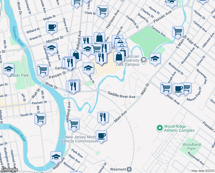 map of restaurants, bars, coffee shops, grocery stores, and more near 14 Garfield Place in Garfield