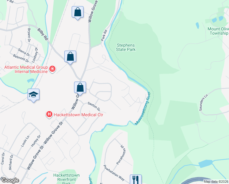 map of restaurants, bars, coffee shops, grocery stores, and more near 36 Helm's Mill Rd in Hackettstown