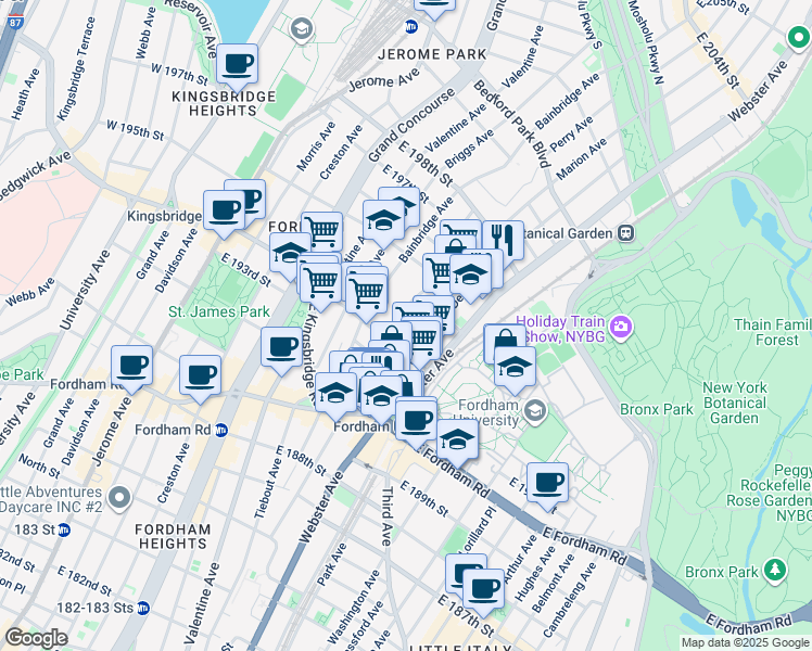 map of restaurants, bars, coffee shops, grocery stores, and more near 2661 Decatur Avenue in Bronx