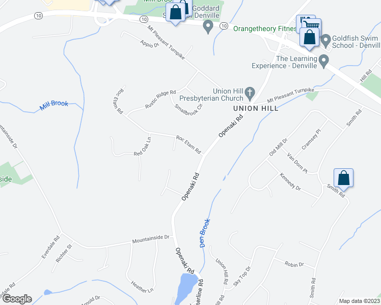 map of restaurants, bars, coffee shops, grocery stores, and more near 3 Roc Etam Road in Denville