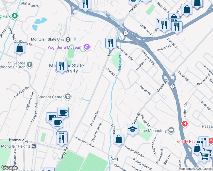 map of restaurants, bars, coffee shops, grocery stores, and more near 14 McCosh Road in Montclair