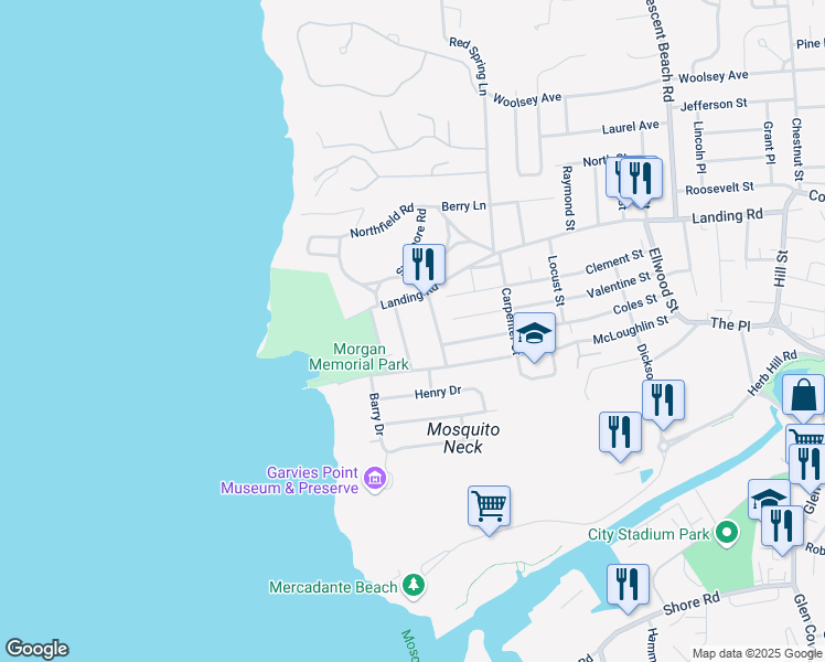 map of restaurants, bars, coffee shops, grocery stores, and more near 13 Jackson St in Glen Cove