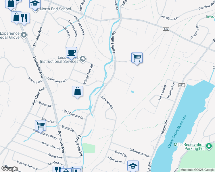 map of restaurants, bars, coffee shops, grocery stores, and more near 323 Little Falls Road in Cedar Grove