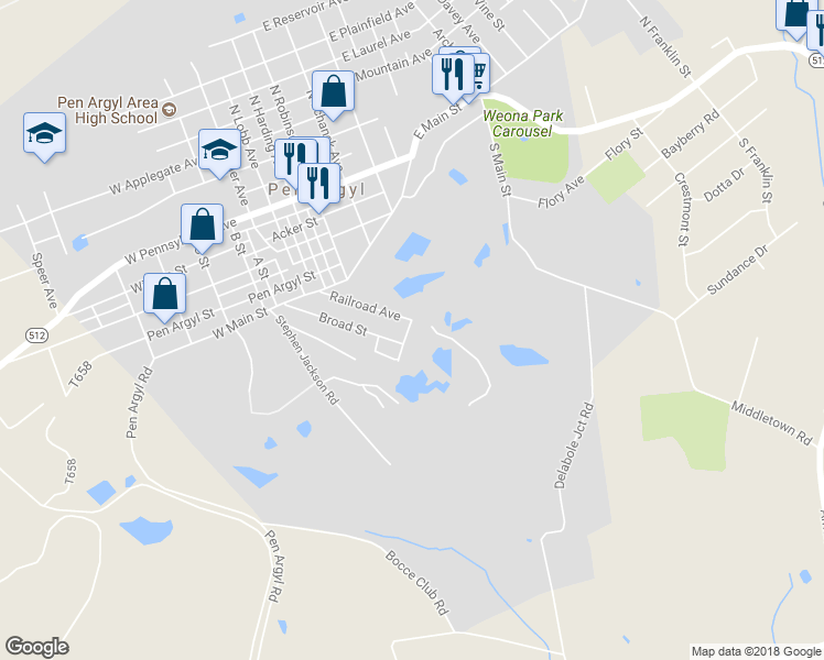 map of restaurants, bars, coffee shops, grocery stores, and more near 204 Chestnut Street in Pen Argyl