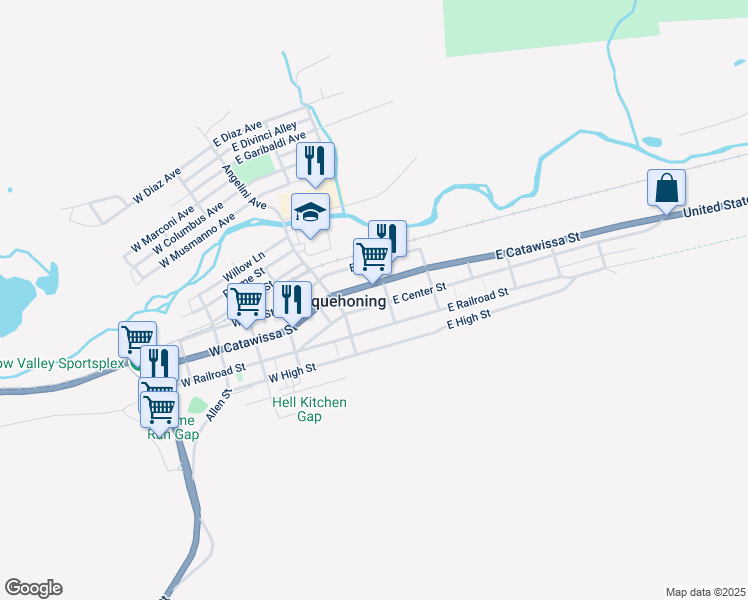 map of restaurants, bars, coffee shops, grocery stores, and more near 58 East Center Street in Nesquehoning