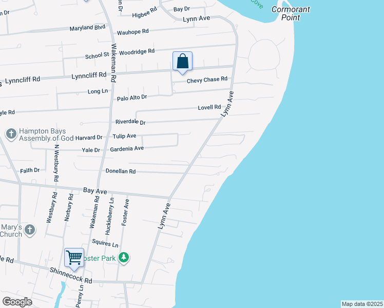 map of restaurants, bars, coffee shops, grocery stores, and more near 120 Lynn Avenue in Hampton Bays