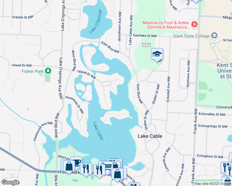 map of restaurants, bars, coffee shops, grocery stores, and more near 5528 Holmes Drive Northwest in Canton